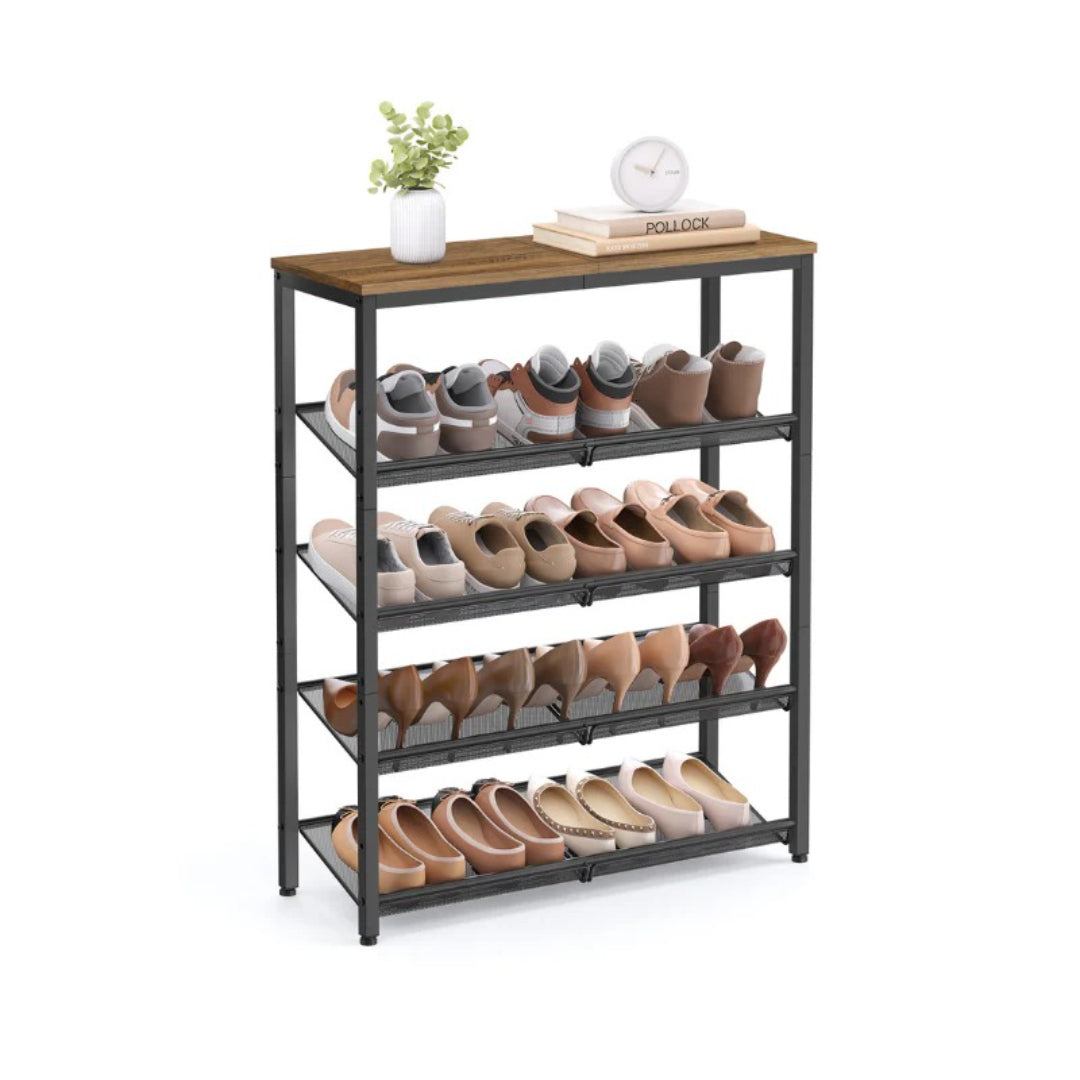 5 Tier Shoe Rack With Storage Shelves & Top Shelf Organizer