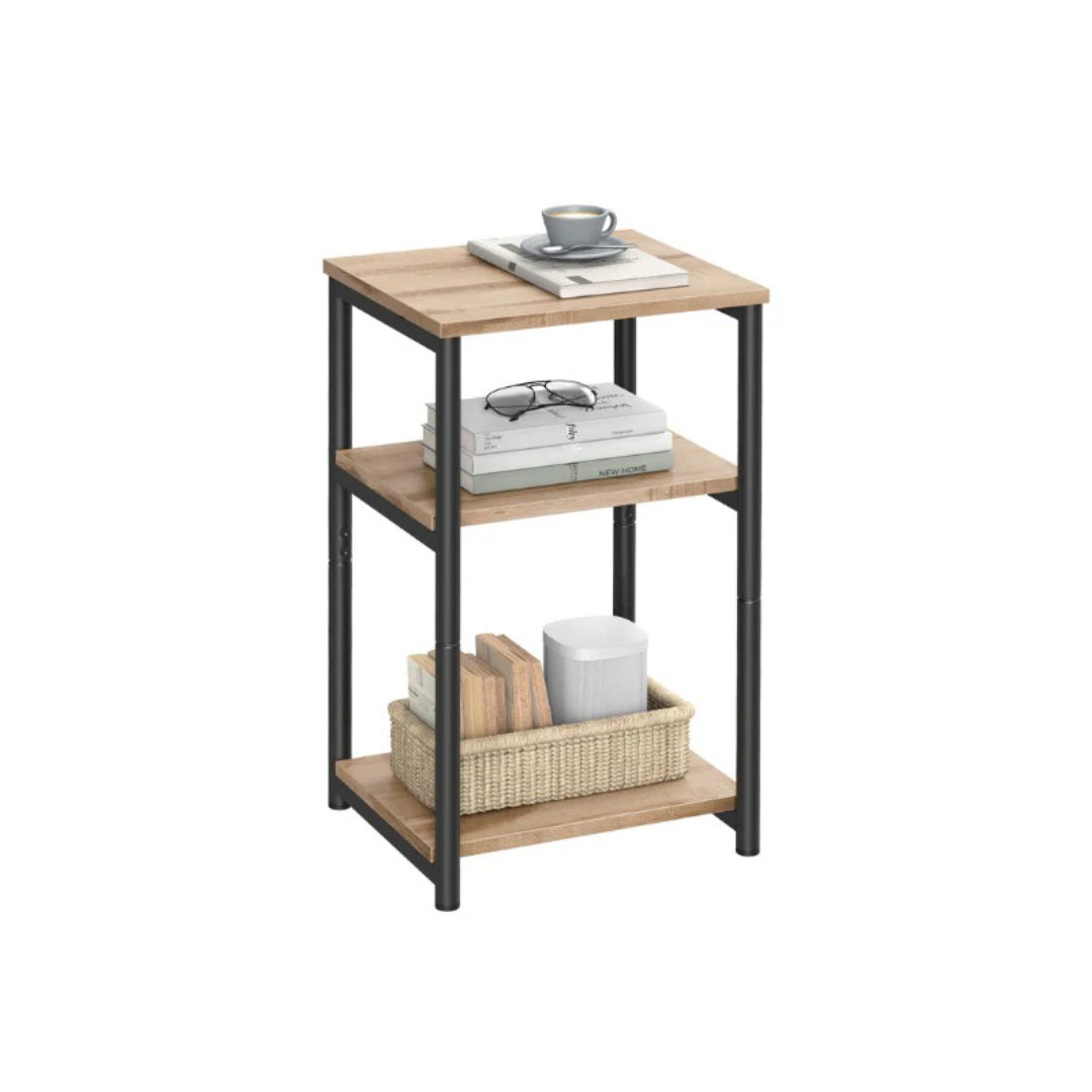 Small 3-Tier End Table with Open Storage, Industrial Side Table