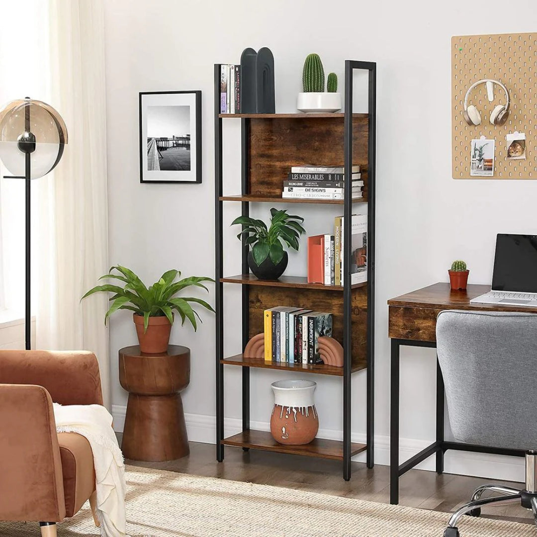 5 Tier Bookshelf With Steel Frame, 65 Inch Storage Bookcase
