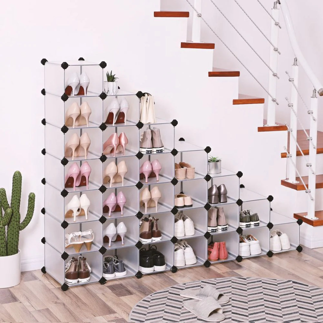 Plastic Shoe Storage Organizer 15 Or 28 Slot Stackable