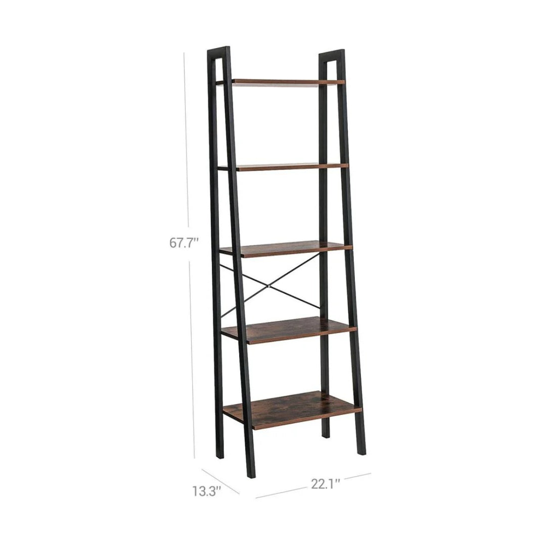 5 Tier Ladder Shelf With Steel Frame, 67.7 Inch Storage Rack