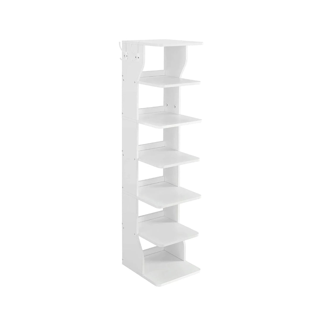 7 Tier Slim Shoe Rack With Hooks, Narrow Shoe Storage Organizer