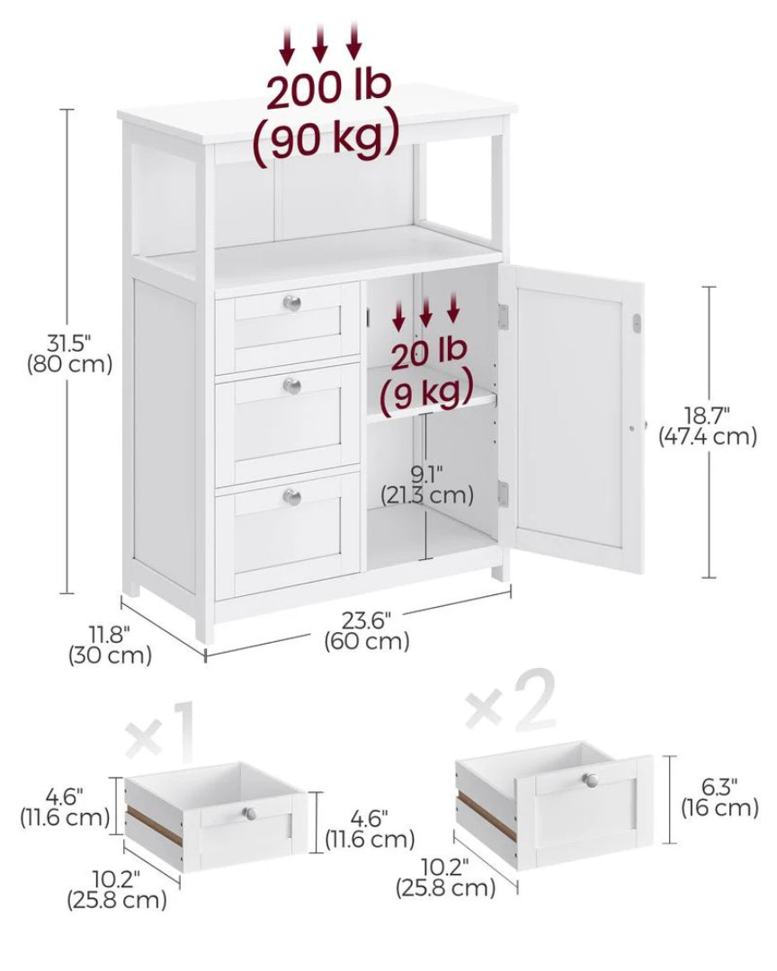 Bathroom Floor Storage Cabinet With 3 Drawers Adjustable Shelf