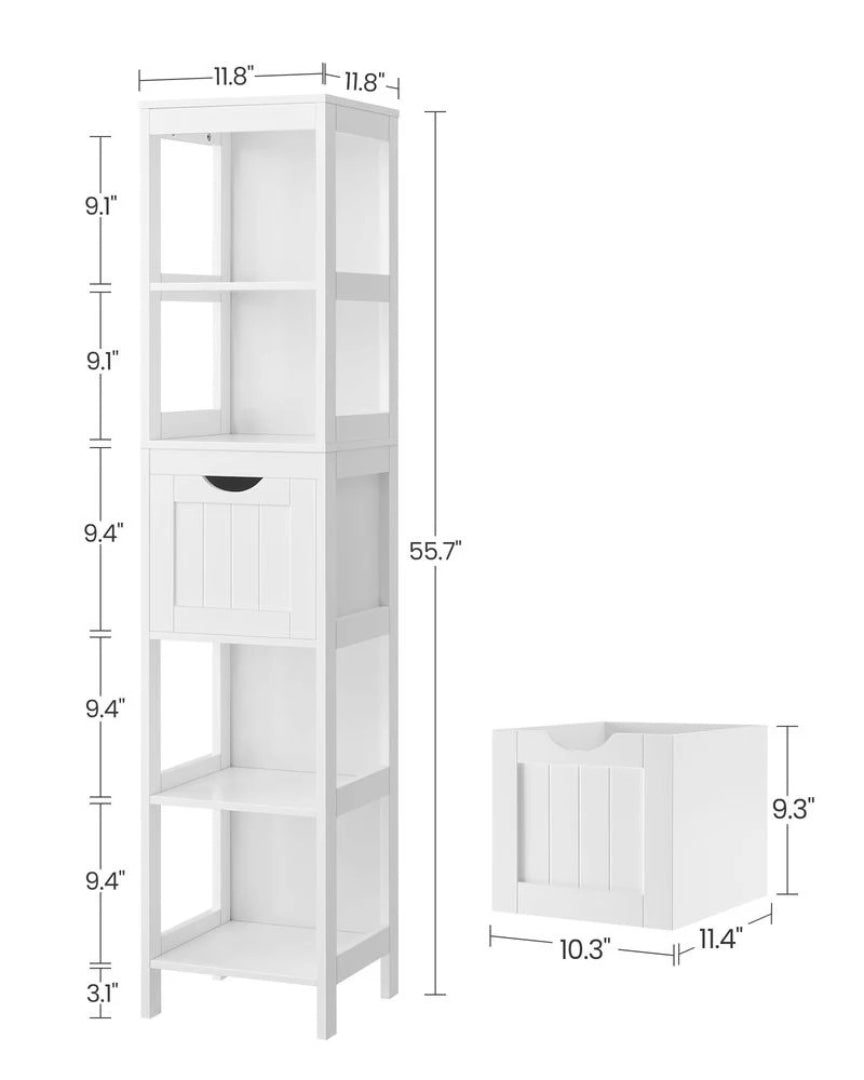 Bathroom Floor Cabinet With 2 Removable Drawers 55.7in High