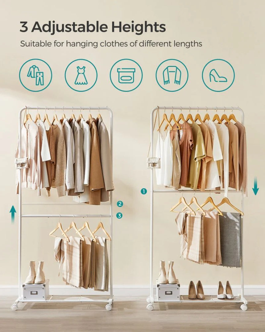 Clothes Rack Double Rod Rolling Garment Rack 35.8in Wide