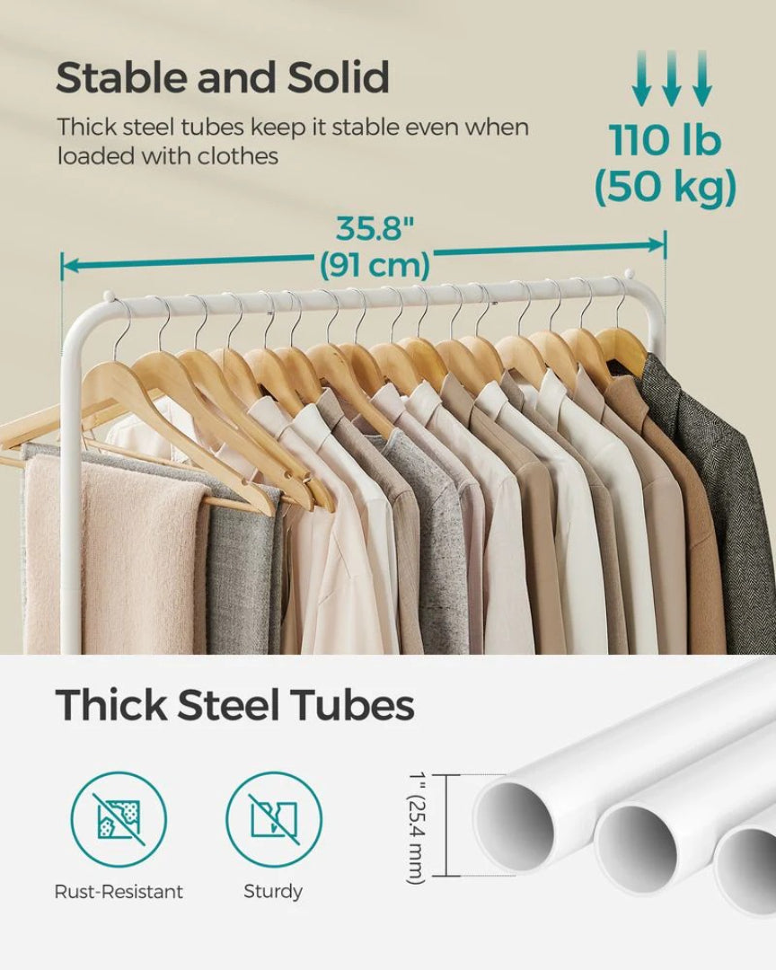 Clothes Rack Double Rod Rolling Garment Rack 35.8in Wide