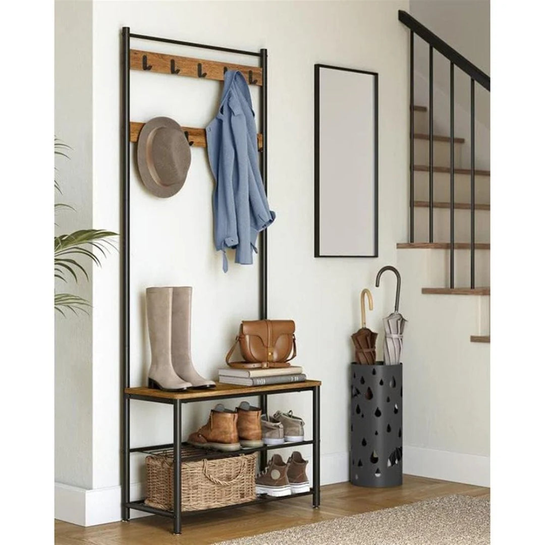 Coat Rack With Shoe Storage Bench And 9 Hooks Entryway Hall Tree