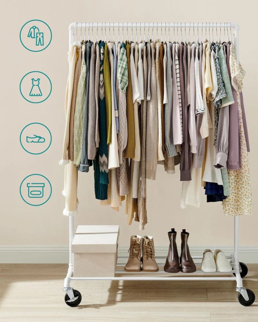 Clothes Rack Heavy Duty Rolling Garment Rack With Shelf 39.4in