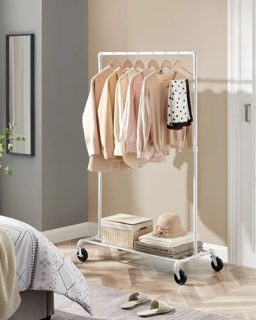 Clothes Rack Heavy Duty Rolling Garment Rack With Shelf 39.4in