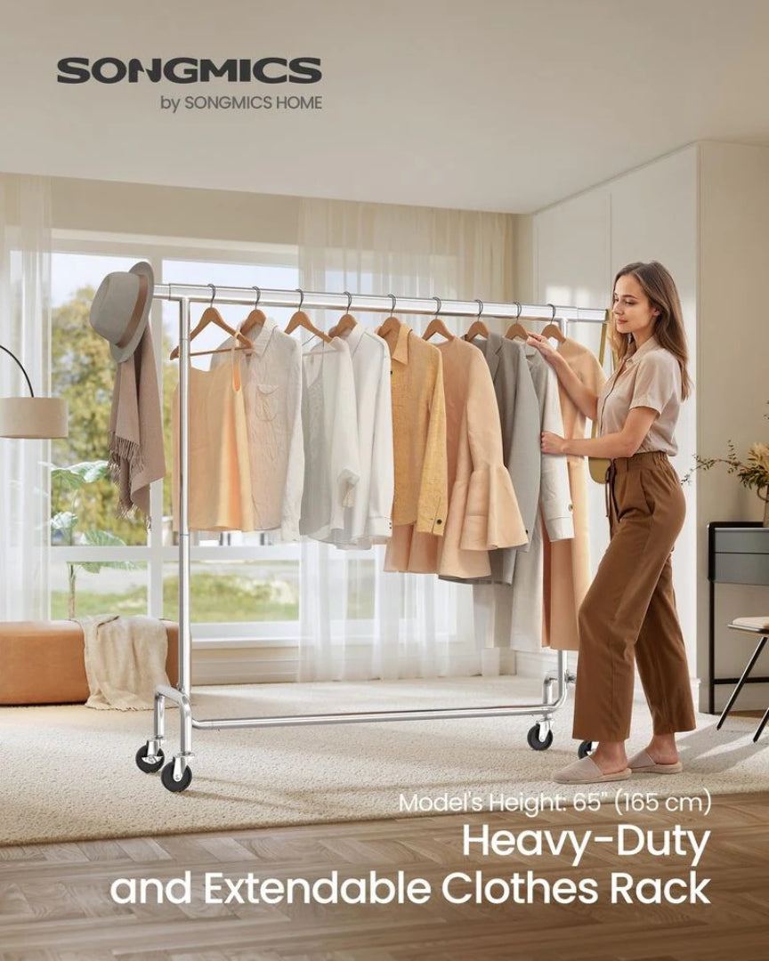 Clothes Rack Heavy Duty Rolling Garment Rack 43.3-59.1in Wide