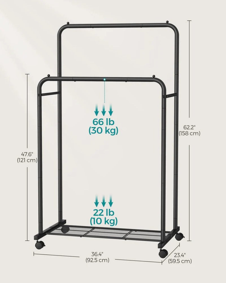 Clothes Rack With Wheels Metal Garment Rack 35.8in Wide