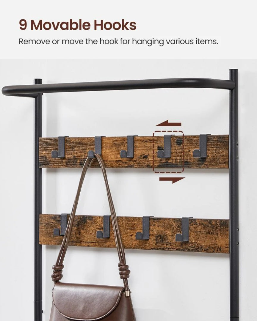 Hall Tree With Bench, Shoe Storage & 9 Hooks Entryway Coat Rack