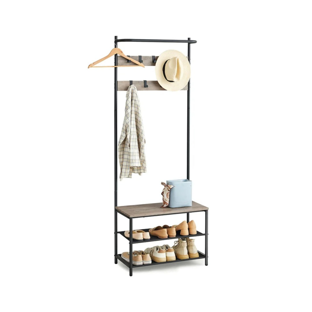 Hall Tree With Bench, Shoe Storage & 9 Hooks Entryway Coat Rack