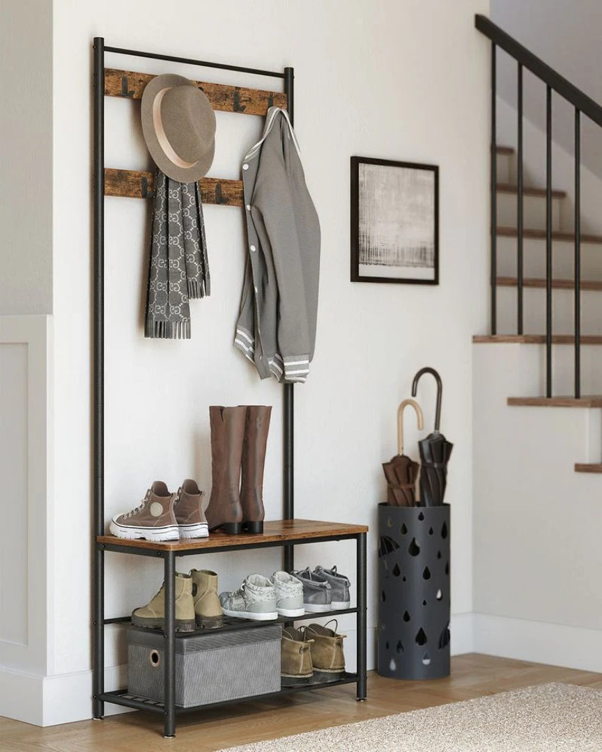 Coat Rack With Shoe Storage Bench And 9 Hooks Entryway Hall Tree