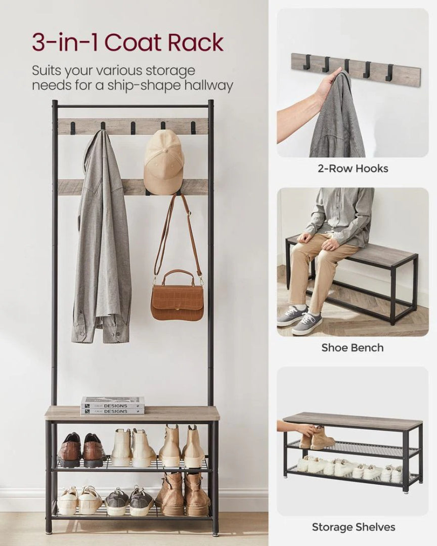 Coat Rack With Shoe Storage Bench And 9 Hooks Entryway Hall Tree