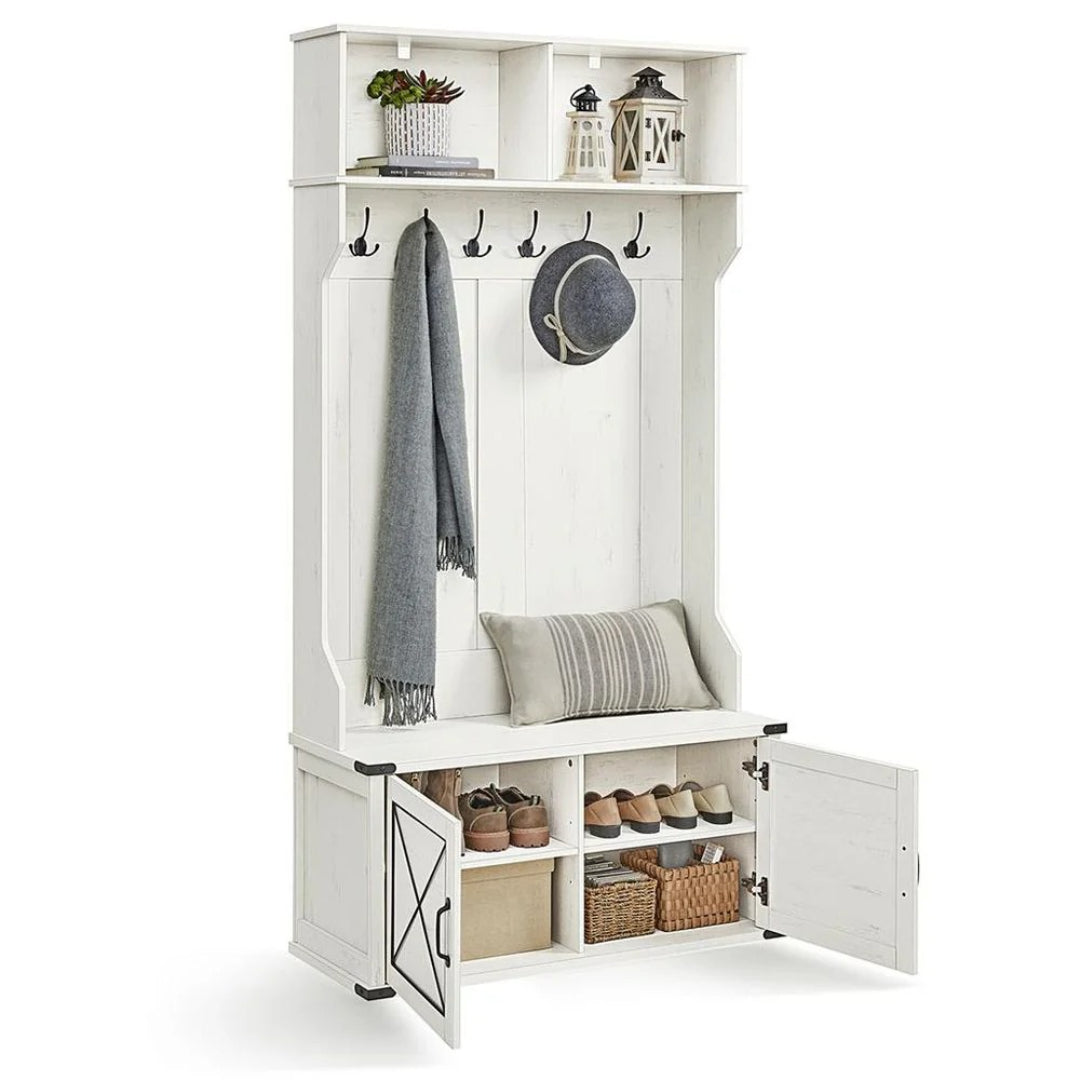 Hall Tree With Bench, Shoe Cabinet & Hooks Entryway Storage Unit