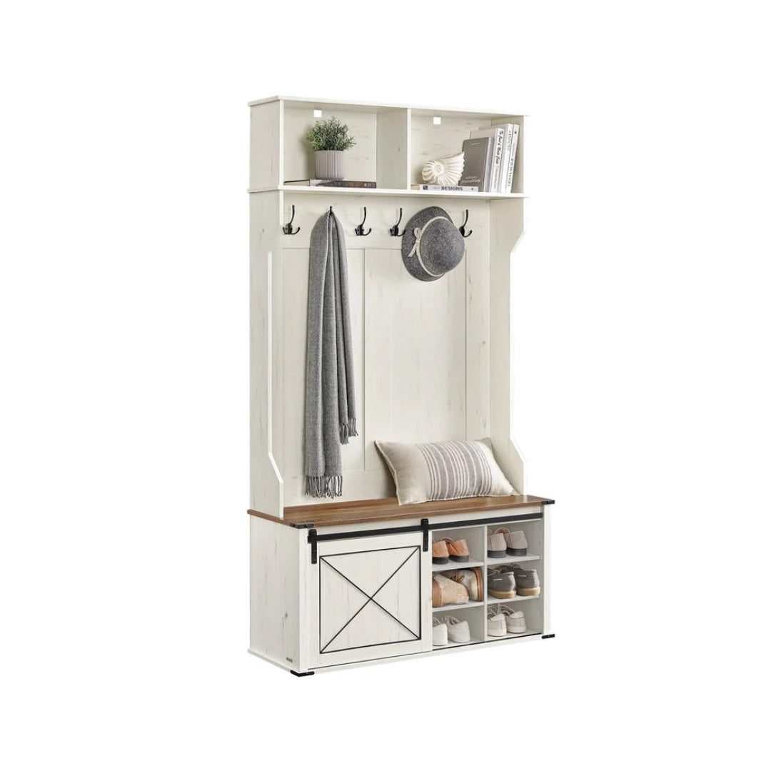 Hall Tree With Bench, Shoe Storage Cabinet & Hooks Entryway Unit