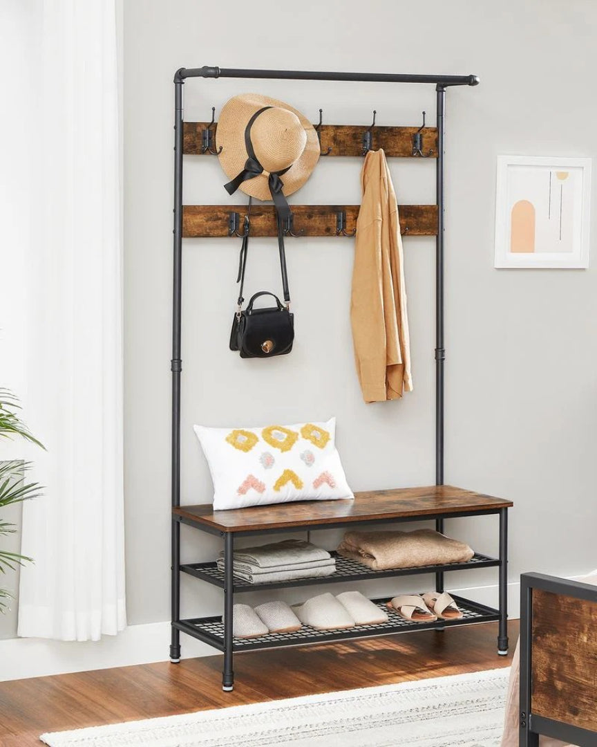 Coat Rack With Bench, Shoe Storage & Hanging Rail Hall Tree