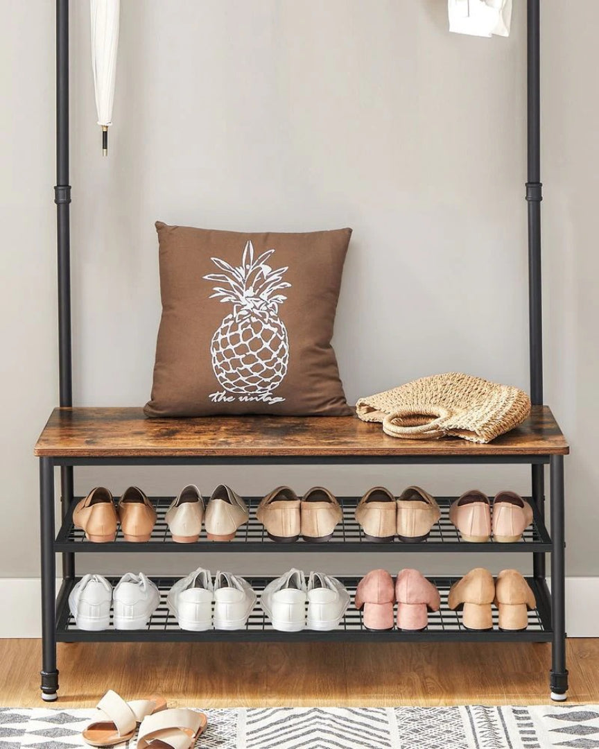 Coat Rack With Bench, Shoe Storage & Hanging Rail Hall Tree