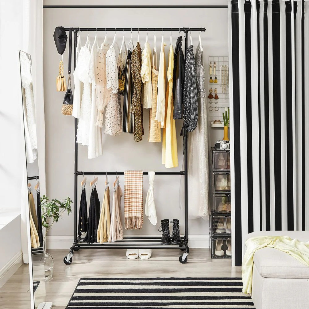 Clothing Rack Double Rod Rolling Garment Rack Heavy Duty