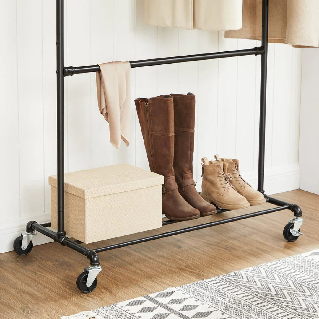 Clothing Rack Double Rod Rolling Garment Rack Heavy Duty