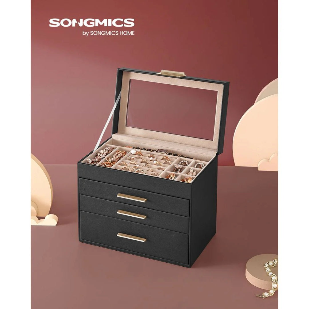 Large Jewelry Box With Glass Lid 4 Or 6 Layer Organizer