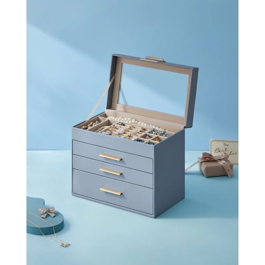 Large Jewelry Box With Glass Lid 4 Or 6 Layer Organizer