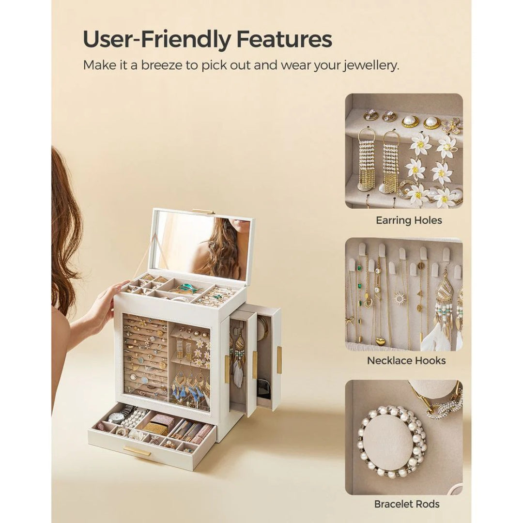 Jewelry Organizer Box With Mirror 5 Layer And Side Drawers