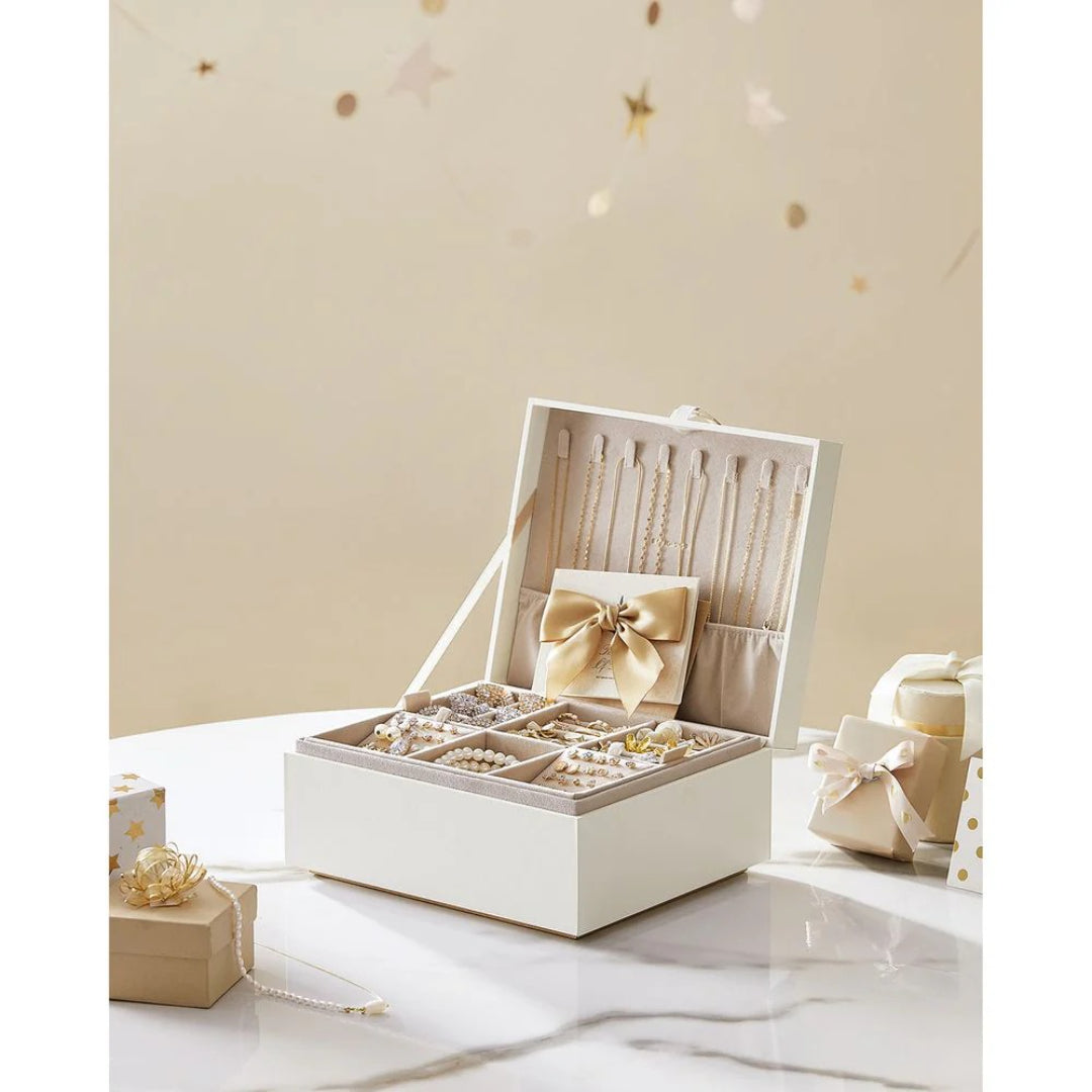 Jewelry Box Organizer With Handle 2 Layer Storage