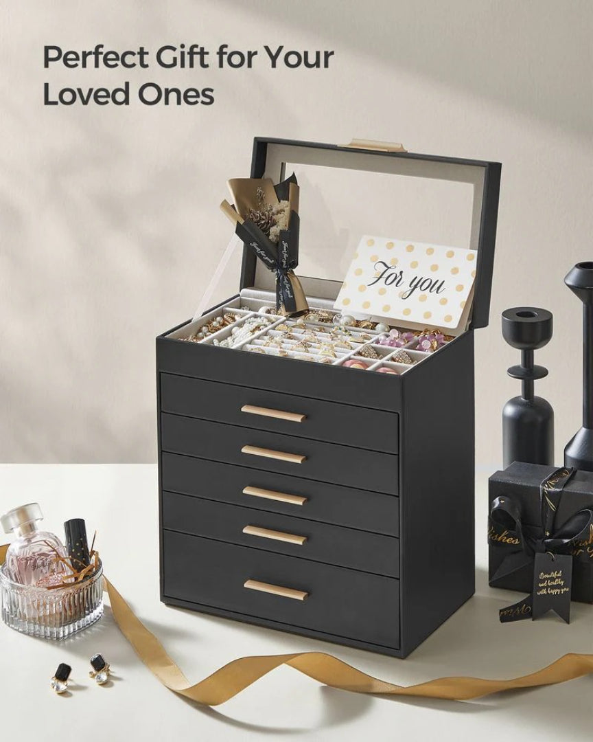 Large Jewelry Box With Glass Lid 4 Or 6 Layer Organizer