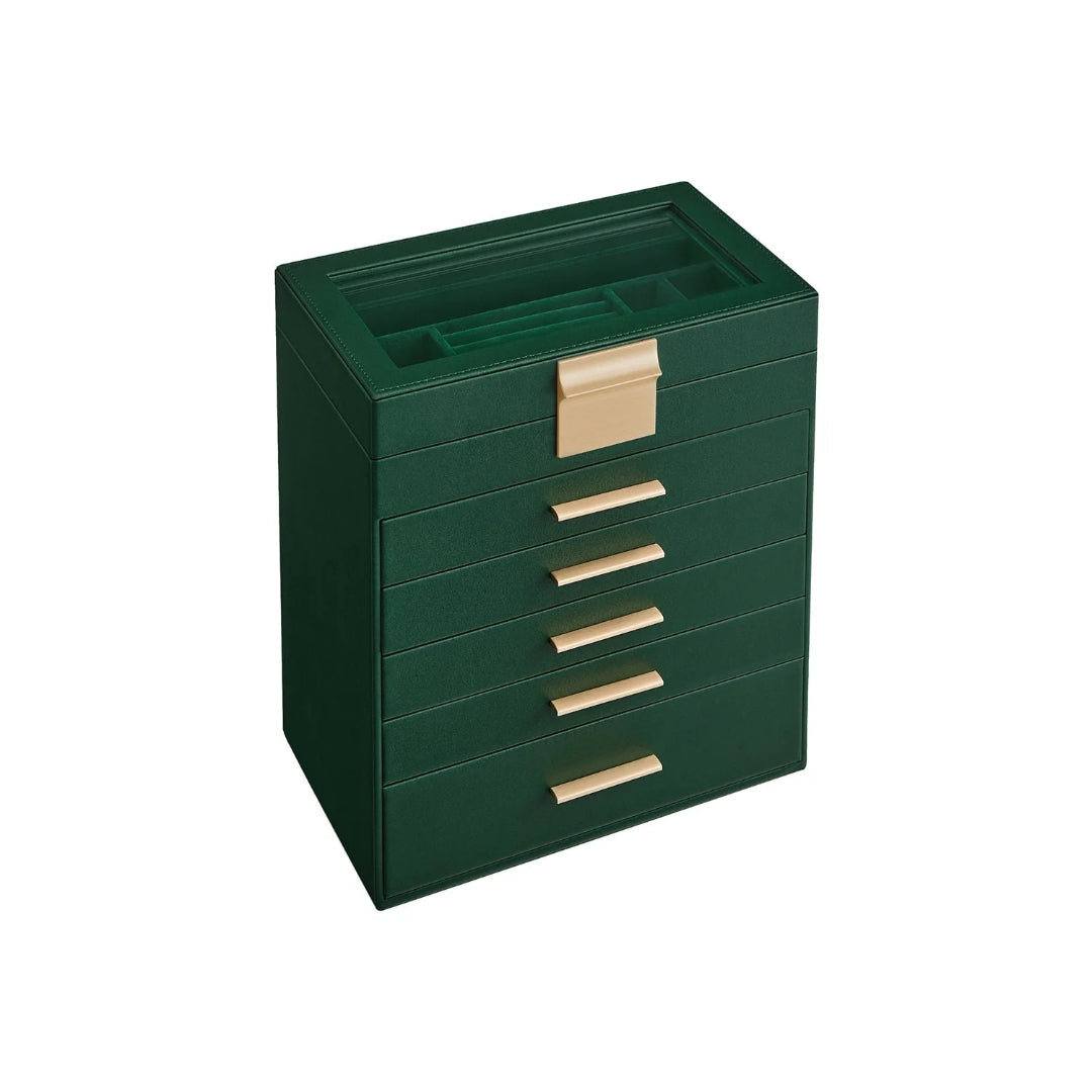 Large Jewelry Box With Glass Lid 4 Or 6 Layer Organizer