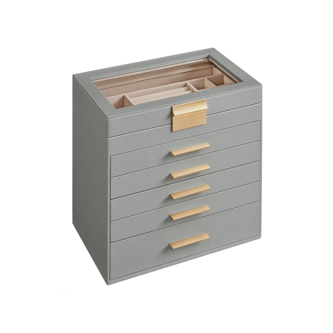 Large Jewelry Box With Glass Lid 4 Or 6 Layer Organizer