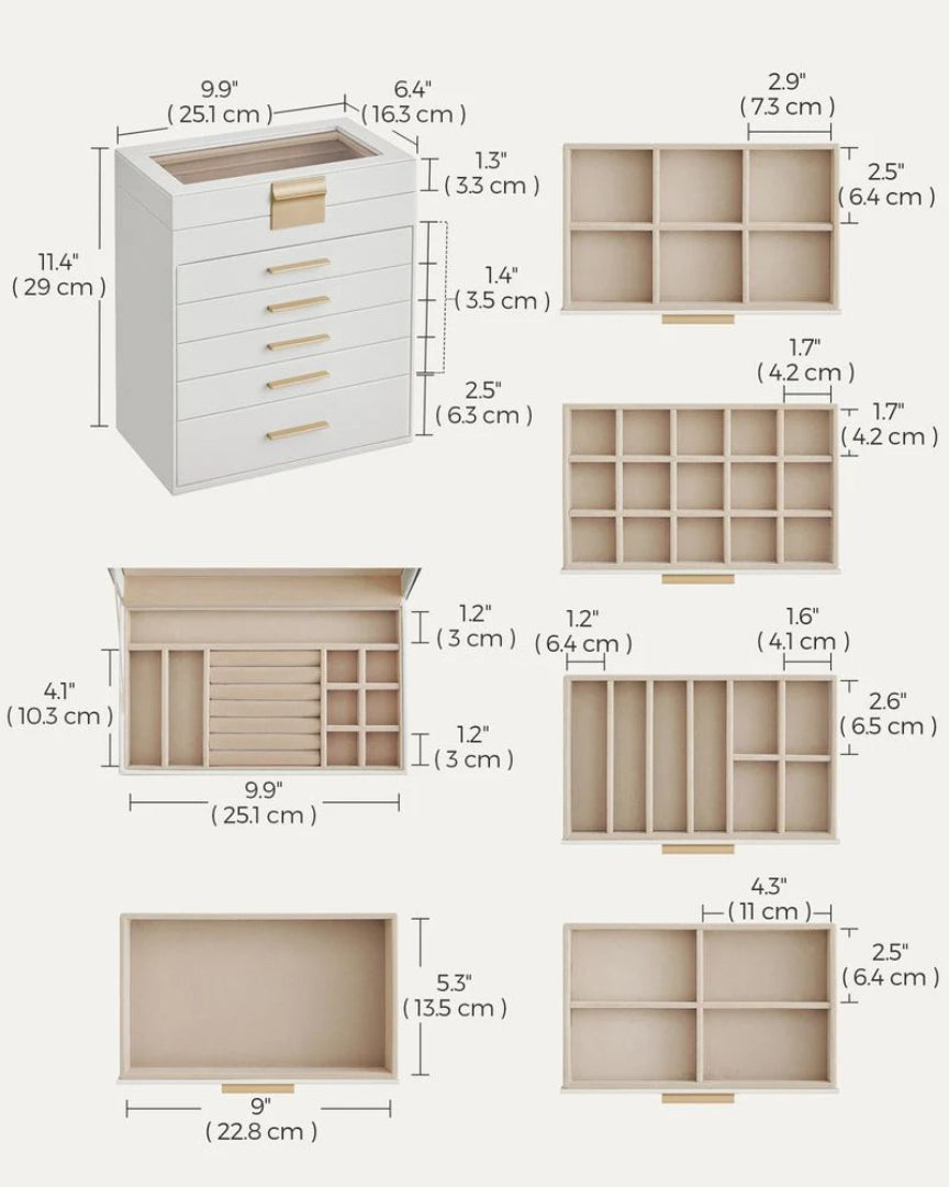Large Jewelry Box With Glass Lid 4 Or 6 Layer Organizer