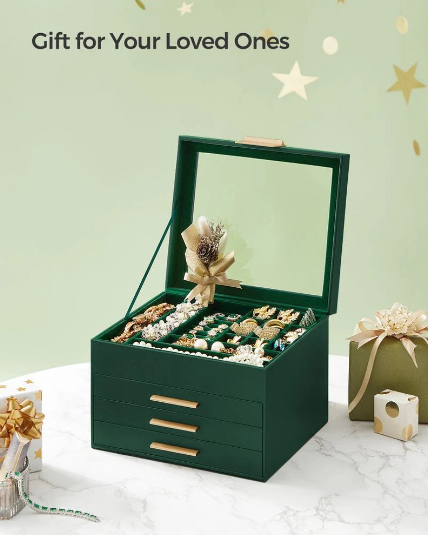 Jewelry Box Organizer With Glass Lid 2 To 6 Layer Storage