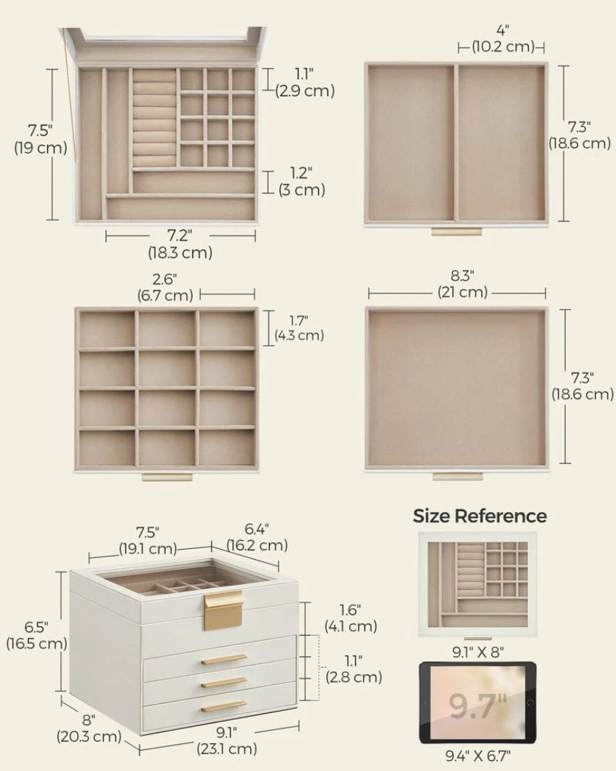 Jewelry Box Organizer With Glass Lid 2 To 6 Layer Storage