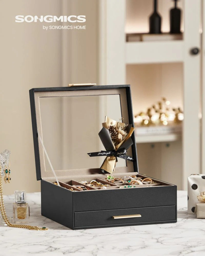 Jewelry Box Organizer With Glass Lid 2 To 6 Layer Storage