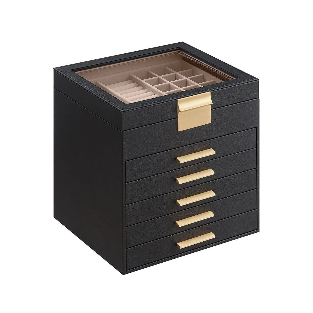 Jewelry Box Organizer With Glass Lid 2 To 6 Layer Storage