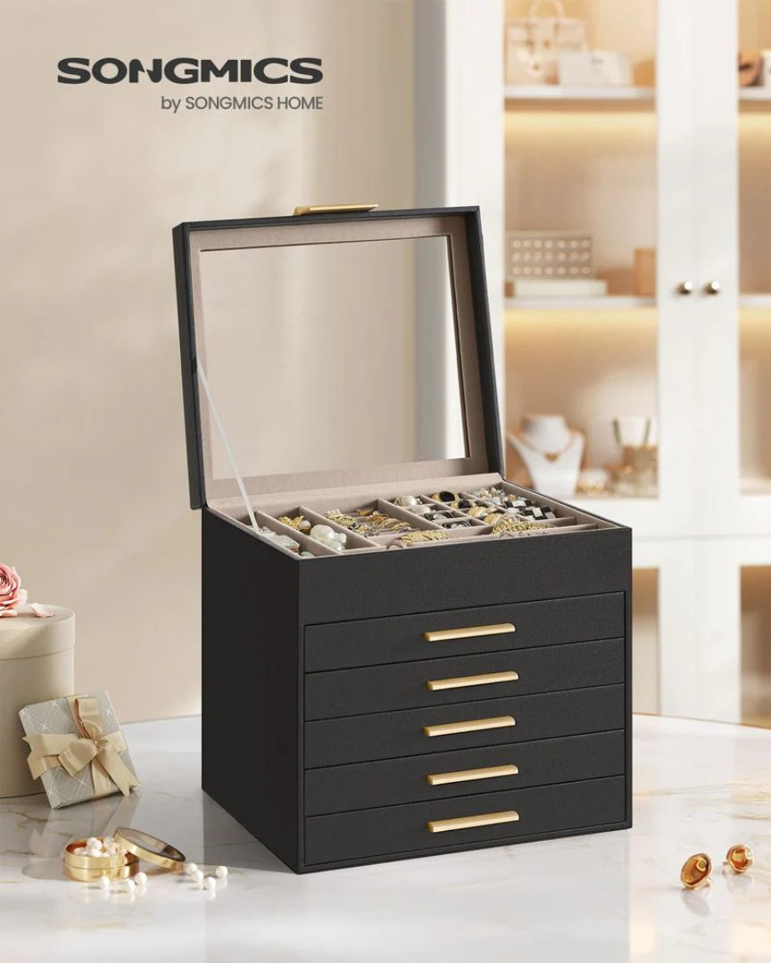 Jewelry Box Organizer With Glass Lid 2 To 6 Layer Storage