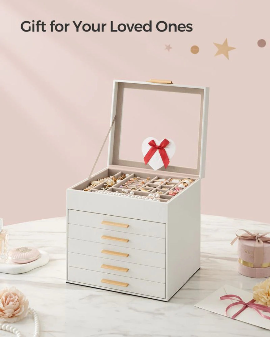 Jewelry Box Organizer With Glass Lid 2 To 6 Layer Storage