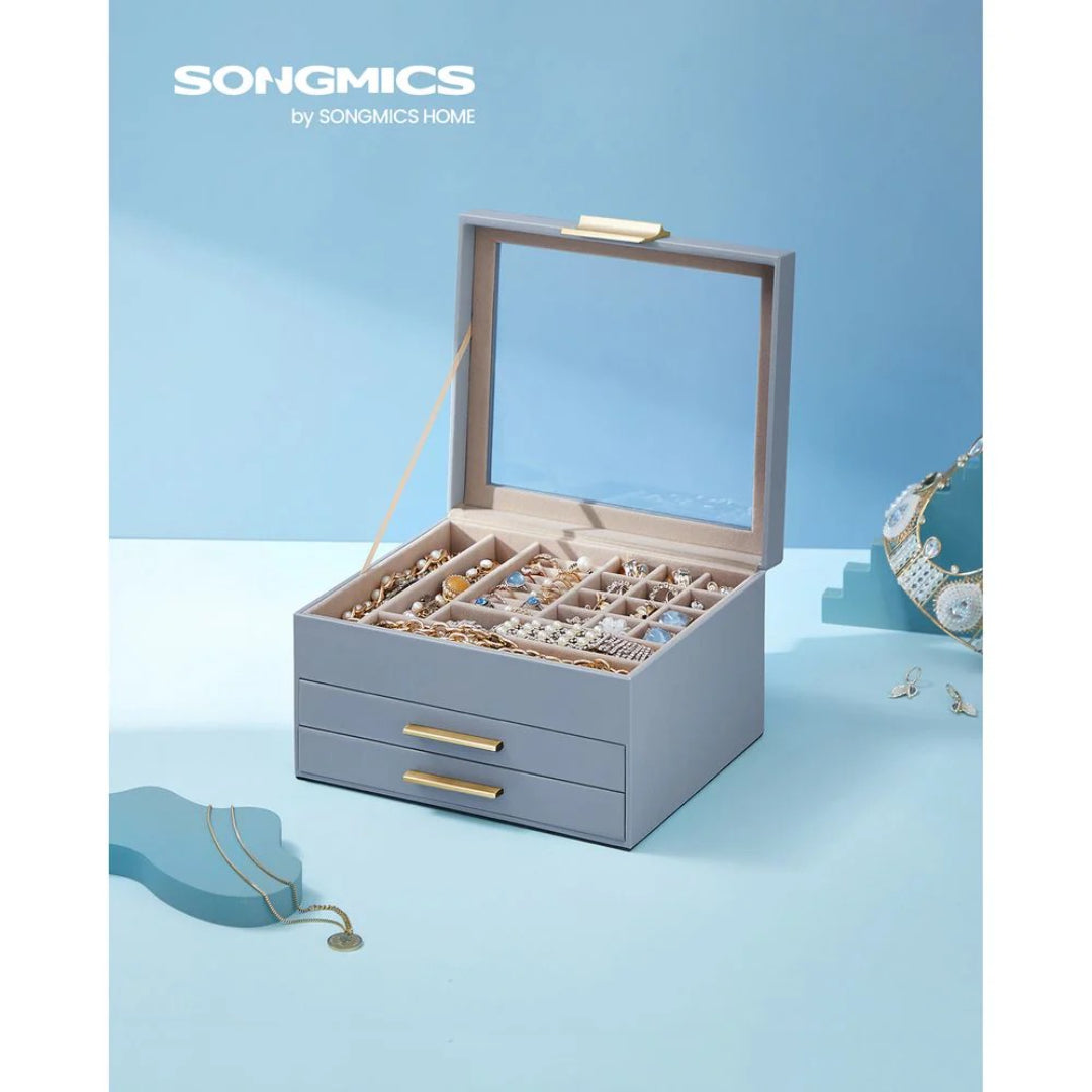 Jewelry Box Organizer With Glass Lid 2 To 6 Layer Storage