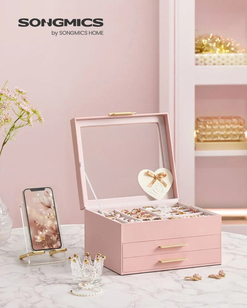 Jewelry Box Organizer With Glass Lid 2 To 6 Layer Storage