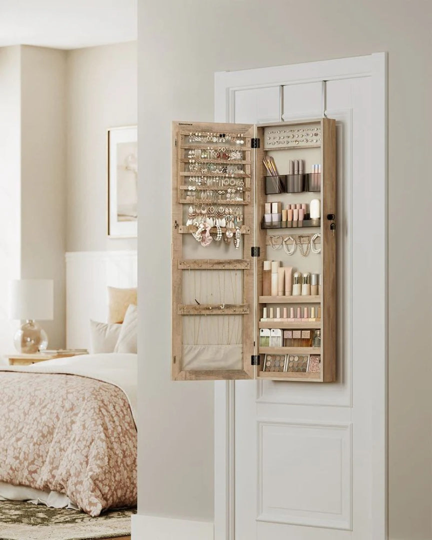 Mirror Jewelry Cabinet Armoire With Makeup Storage Organizer