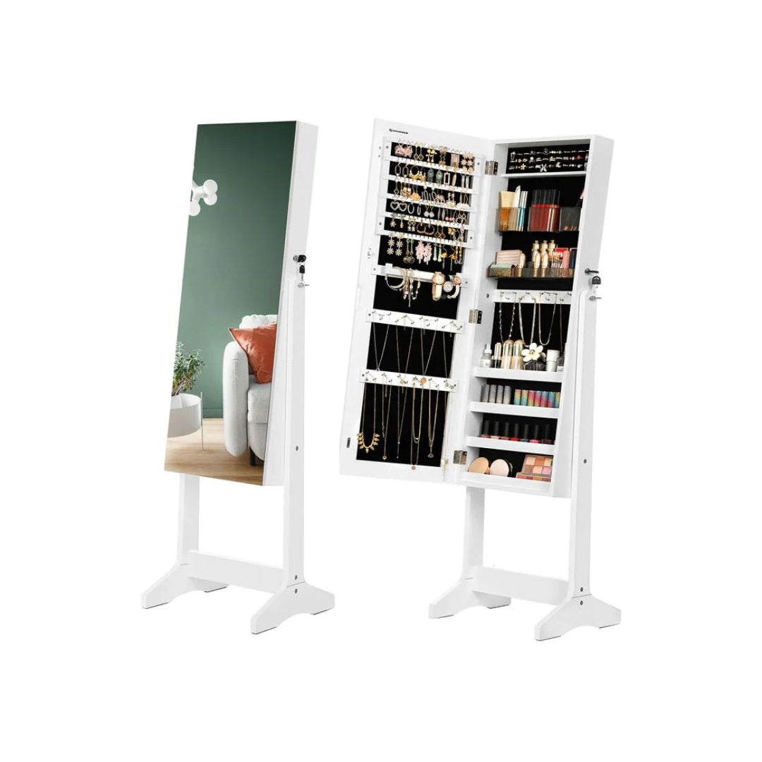 Freestanding Mirror Jewelry Cabinet Armoire With Storage