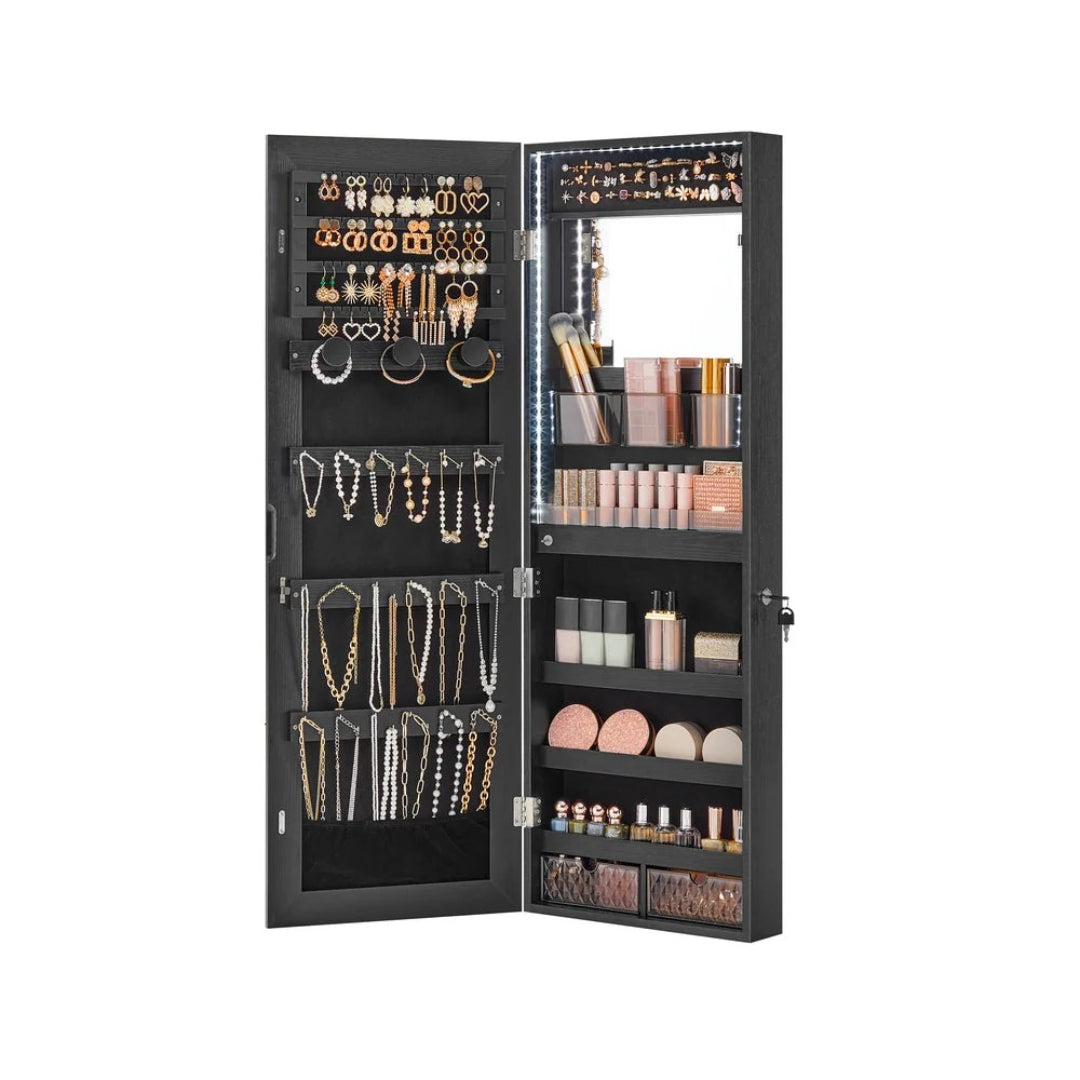 LED Mirror Jewelry Cabinet Armoire Wall Or Door Mounted