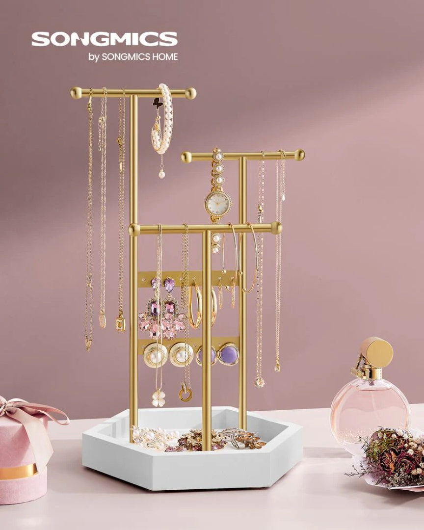 Jewelry Holder Stand With Metal Frame And Tray