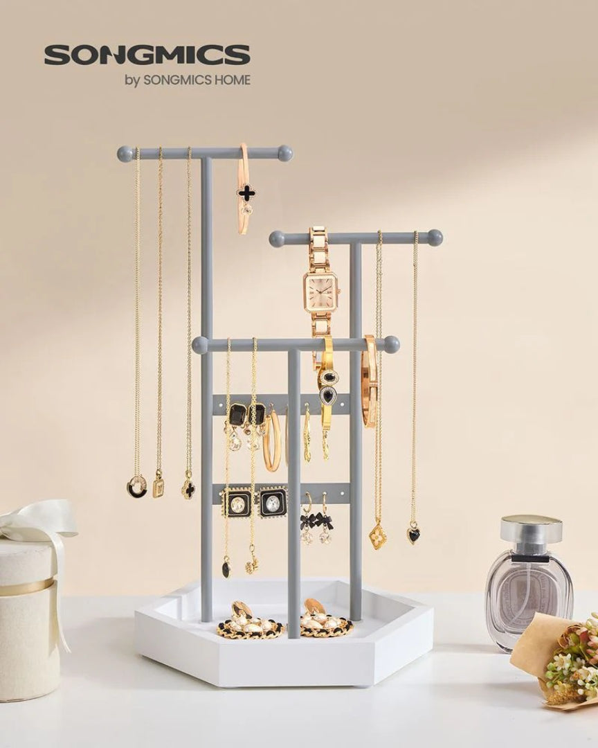 Jewelry Holder Stand With Metal Frame And Tray