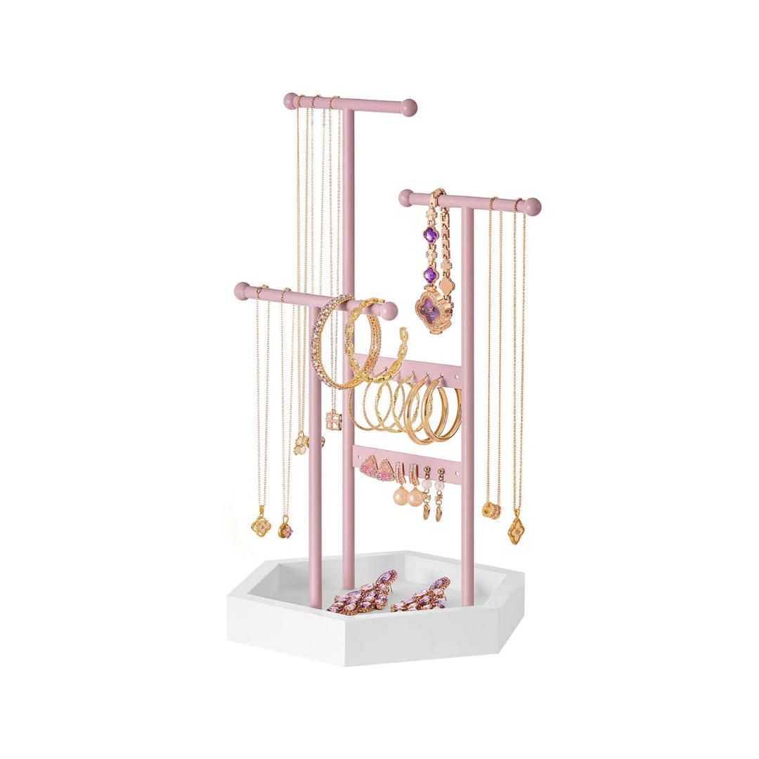 Jewelry Holder Stand With Metal Frame And Tray