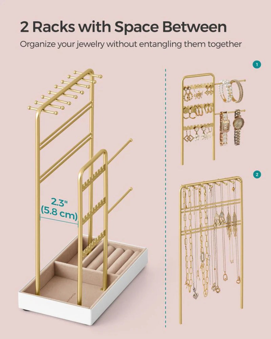 Jewelry Holder Stand With Metal Frame And Velvet Tray