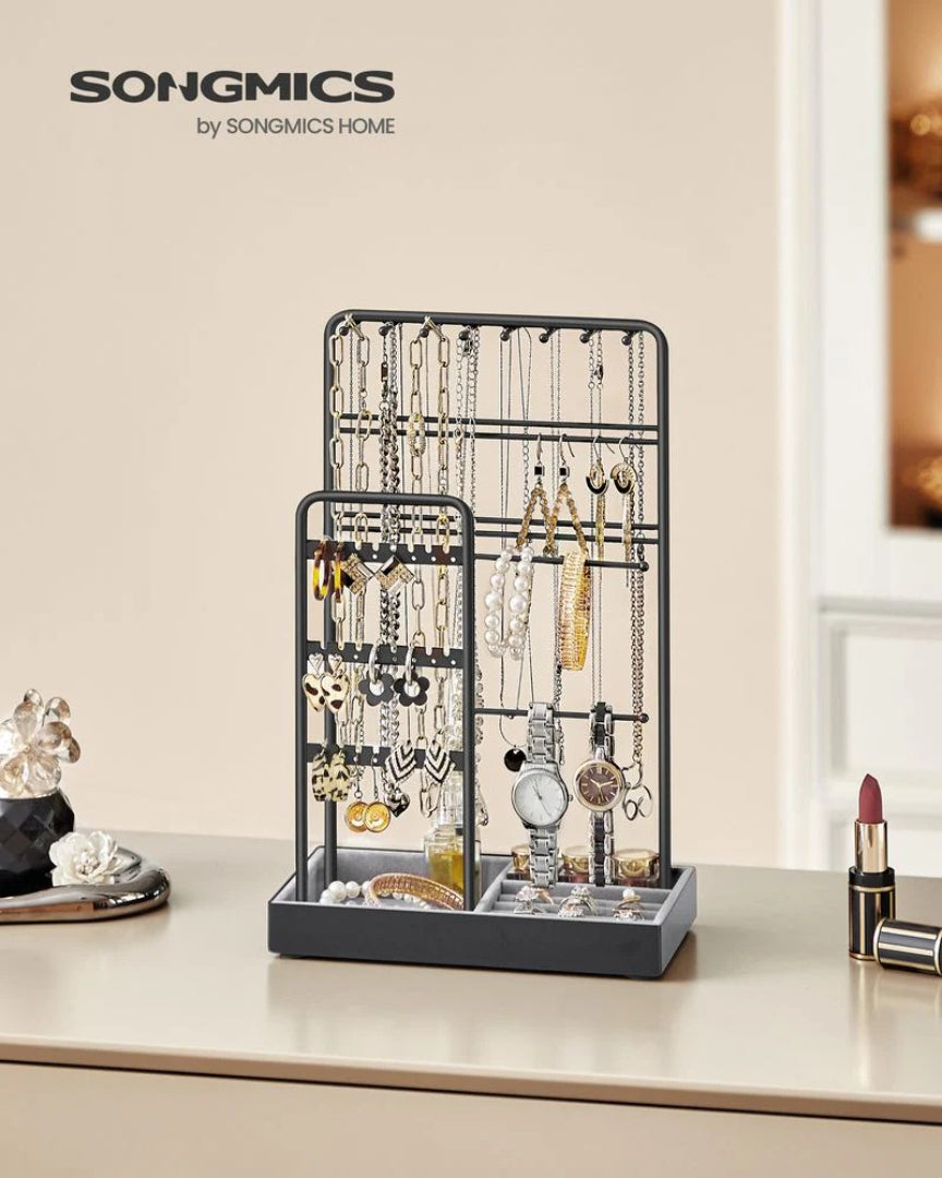 Jewelry Holder Stand With Metal Frame And Velvet Tray