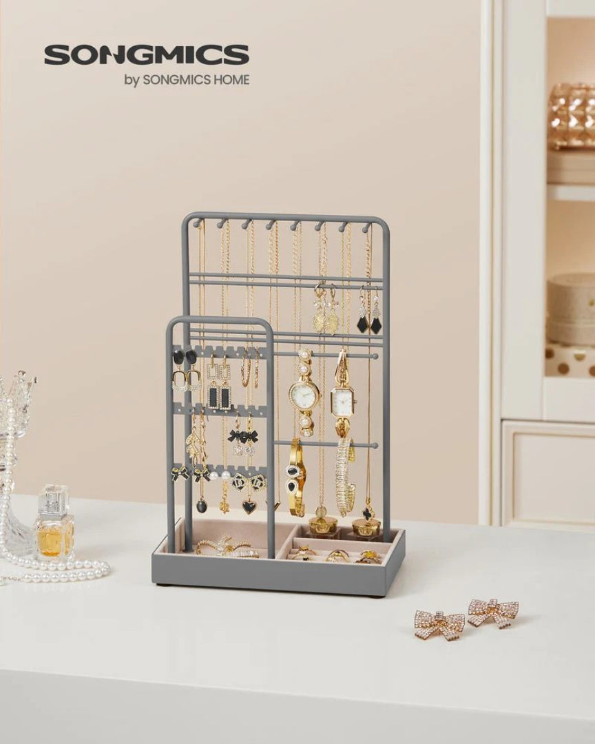 Jewelry Holder Stand With Metal Frame And Velvet Tray